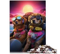 Puzzle per adulti, 1000 pezzi, due cani seduti accanto a un aereo, modello di montaggio promuove l'amore tra coppie, per adolescenti dai 14 anni, 26 x 38 cm