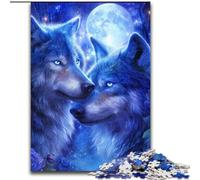 Puzzle per adulti 1000 pezzi Due lupi blu in legno, gioco interattivo per famiglie, adatto per età 14+ dimensioni 50X75cm per gioco interattivo per famiglie