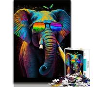 Puzzle per adulti 1000 pezzi Elefante con occhiali da sole Puzzle per adulti, antistress Vacanza a casa Uccidi il tempo Migliora l'amore tra coppie (dimensioni 38x26cm)
