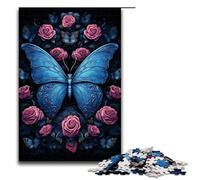 Puzzle per adulti 1000 pezzi Farfalle e fiori blu Puzzle per gioco educativo Sfida Giocattolo Decorazione unica per la casa e regali 75x50cm