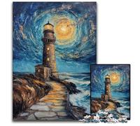 Puzzle per adulti 1000 pezzi Faro sotto il cielo notturno Puzzle in legno antistress per ammazzare il tempo in vacanza, un'opera d'arte per bambini dai 14 anni in su 50x75cm
