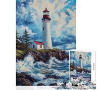 Puzzle per adulti 1000 pezzi Faro sulla costa rocciosa Decorazione per la casa Giocattoli Opera d'arte Regalo per gioco educativo Lista dei desideri con Babbo Natale Dimensioni 38x26cm