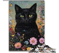 Puzzle per adulti 1000 pezzi Fiori e gatto nero, gioco per famiglie antistress, sfida difficile, rafforza l'amore tra coppie dimensioni 26x38cm