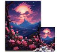Puzzle per adulti 1000 pezzi Fiori rosa sotto la luna Puzzle in legno Sfida mentale Regalo Attività educativa per adolescenti 1000 pezzi (75x50 cm)
