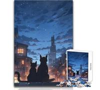 Puzzle per adulti 1000 pezzi Gatti che osservano la città Paesaggio notturno Rompicapo Giochi per famiglie Regalo di compleanno Regali di Babbo Natale segreto Dimensioni 50x75cm