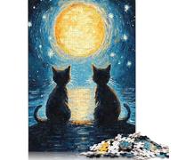 Puzzle per adulti 1000 pezzi Gatti Luna Notte stellata Fai da te Puzzle creativo Puzzle in legno per 18+ e adulti 1000 pezzi (75x50 cm)