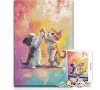 Puzzle per adulti 1000 pezzi Gattini Dammi il cinque Dipinto Rilassante e pacifico Tempo libero Taglio netto e preciso Giocattolo da gioco Dimensioni 38x52cm