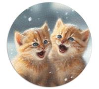 Puzzle per adulti 1000 pezzi "Gattino nella neve", puzzle rotondo da 1000 pezzi, gioco interattivo per famiglie, adatto dai 14 anni in su, 67,5x67,5 cm.
