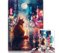 Puzzle per adulti 1000 pezzi Gatto arancione seduto sulla strada Puzzle per adulti, giochi educativi Decorazione per la casa Adatto per la decorazione della scrivania (dimensioni 75x50cm)