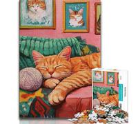 Puzzle per adulti 1000 pezzi Gatto che gioca con un gomitolo di lana, gioco stimolante, ideale come regalo per tutta la famiglia, 38x26cm