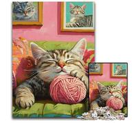 Puzzle per adulti 1000 pezzi Gatto che gioca con un gomitolo di lana Puzzle in legno per giochi di attività familiari impegnativi Colorato fai da te 50X75CM