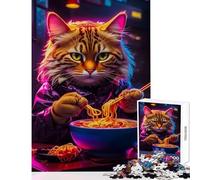 Puzzle per adulti 1000 pezzi Gatto che mangia ramen Decorazione per la casa Giocattoli Ottimo regalo Gioco per famiglie Migliorare l'amore tra coppie Dimensioni 38x52cm