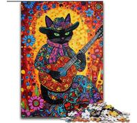 Puzzle per adulti 1000 pezzi Gatto che suona la chitarra tra i fiori Puzzle in legno 50X75CM Ideale per gli innamorati, perfetto regalo di Natale, Capodanno, San Valentino