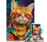 Puzzle per adulti 1000 pezzi Gatto con gli occhiali, aiuta il cervello a esercitare i giocattoli avvincenti per coltivare la pazienza Decorazione perfetta (38x26cm)