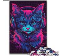 Puzzle per adulti, 1000 pezzi, gatto con le cuffie, puzzle per il divertimento in famiglia, perfetto per le vacanze, serate di gioco interattive (dimensioni 50x75cm)