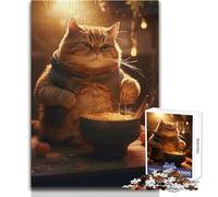 Puzzle per adulti 1000 pezzi Gatto divertente Ramen Bowl Cibo Passatempo tranquillo e appagante Perfetto incastro Taglio di precisione Giocattolo Dimensioni 50x75cm