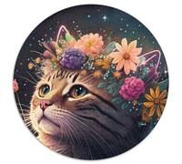 Puzzle per adulti 1000 pezzi Gatto e fiore Neon Puzzle rotondo 1000 pezzi Serata di giochi in famiglia, arredamento per la casa e regalo per allenare la mente (67,5x67,5cm)