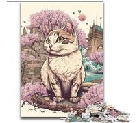 Puzzle per adulti 1000 pezzi Gatto e fiori di ciliegio Giappone, Elefante giocattolo Gioco intellettuale Regalo di compleanno, Regali, Arte murale per età 14+ (dimensioni 50x75cm)