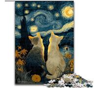 Puzzle per adulti 1000 pezzi Gatto nel cielo notturno, gioco per famiglie, antistress, sfida difficile, rafforza l'amore tra coppie dimensioni 50x75cm