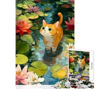 Puzzle per adulti 1000 pezzi Gatto nello stagno delle ninfee Illustrazione Giocattolo Decorazione da parete Regali per donne Uomini Gioco pratico Migliora l'amore tra coppie Dimensioni 38x52cm