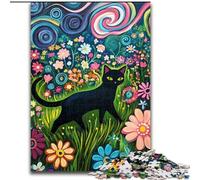 Puzzle per adulti 1000 pezzi Gatto nero che cammina tra i fiori, puzzle da 1000 pezzi, Capodanno, regalo per le feste (dimensioni 50x75cm)