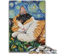 Puzzle per adulti 1000 pezzi Gatto nero che dorme nel cielo notturno Difficile e impegnativo con poster abbinato e foglio di quiz per età 14 50x75cm