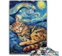 Puzzle per adulti 1000 pezzi Gatto nero che dorme nel cielo notturno Giochi educativi Decorazione per la casa Gioco educativo per compleanno, Natale 26x38cm