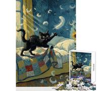 Puzzle per adulti 1000 pezzi Gatto nero che gioca con le piume Dipinto Decorazione per la casa Giocattoli Opera d'arte Regalo Gioco impossibile Ogni pezzo è unico - Dimensioni 50x75cm