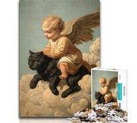 Puzzle per adulti 1000 pezzi Gatto nero e angelo bambino Puzzle da 1000 pezzi, giochi divertenti Ogni pezzo è unico - Gioco divertente e stimolante per tutta la famiglia (dimensioni 75x50cm)