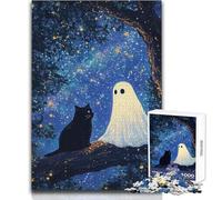 Puzzle per adulti 1000 pezzi Gatto nero e fantasma sotto il cielo stellato Analisi e logica Giocattoli fai da te per bambini dai 14 anni in su (dimensioni 50x75cm)