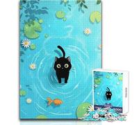 Puzzle per adulti 1000 pezzi Gatto nero e pesce rosso nello stagno Rompicapo Giochi per famiglie Regalo di compleanno Regali di Babbo Natale segreto Dimensioni 50x75cm