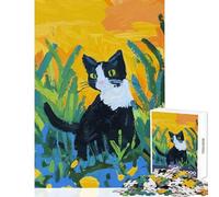 Puzzle per adulti 1000 pezzi Gatto nero giocoso nell'erba Decorazione per la casa Giocattoli Ottimi regali e giocattoli Gioco per famiglie Migliorare l'amore tra coppie Dimensioni 38x26cm