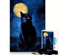 Puzzle per adulti 1000 pezzi GATTO NERO MONET E LUNA Gioco di squadra stimolante,divertente per pensare,momento di relax,arte per il tempo libero natalizio 50x75cm