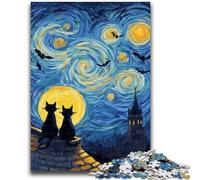 Puzzle per adulti 1000 pezzi Gatto nero nel cielo notturno Puzzle per adolescenti, antistress per trascorrere il tempo libero a casa Decorazione per la casa Giocattoli (75x50cm)
