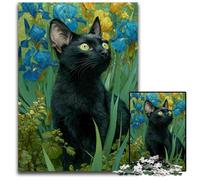 Puzzle per adulti 1000 pezzi Gatto nero nell'erba Puzzle in legno Difficili e impegnativi, Ottimi regali e giocattoli per età 14 50X75CM