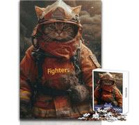 Puzzle per adulti 1000 pezzi Gatto Pompiere Vigile del fuoco Giochi educativi rilassanti Regali di Babbo Natale segreto (dimensioni 50x75cm)