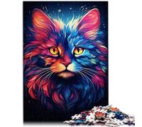 Puzzle per adulti 1000 pezzi gatto psichedelico colorato gioco di puzzle stimolante migliora la memoria per adolescenti dai 14 anni e oltre 26x38cm