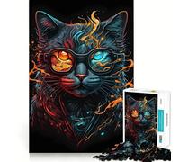 Puzzle per adulti 1000 pezzi Gatto retrò con occhiali Taglio premium Gioco creativo Giocattolo Divertimento ozioso Decorazione natalizia artistica (38x52cm)