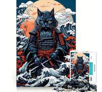 Puzzle per adulti 1000 pezzi Gatto Samurai Giappone Exact Edge Art Focus Gioco di costruzione Gioco rilassante Decorazione murale natalizia (38x26cm)