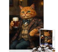 Puzzle per adulti 1000 pezzi Gatto soriano arancione in un pub che tiene una birra Decorazione per la casa Giocattoli Opera d'arte Regalo per gioco educativo Lista dei desideri con Babbo Natale