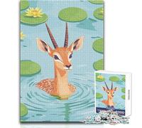 Puzzle per adulti 1000 pezzi Gazzella in acqua con ninfee Gioco impossibile Taglio di precisione Regali di Babbo Natale segreto Dimensioni 50x75cm