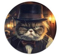 Puzzle per adulti 1000 pezzi Gentleman Grumpy Cat Puzzle rotondi per adulti Perfetto per decorazioni per la casa, compleanni, feste e regali (67,5x67,5cm)
