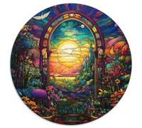 Puzzle per adulti, 1000 pezzi, giardino in vetro colorato, puzzle rotondo in cartone, gioco decorativo fai da te stimolante, giocattolo interattivo per famiglie (67,5x67,5 cm)