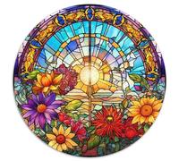 Puzzle per adulti, 1000 pezzi, giardino in vetro colorato, puzzle rotondo in cartone, gioco decorativo fai da te stimolante, giocattolo interattivo per famiglie (67,5x67,5 cm)
