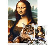 Puzzle per adulti 1000 pezzi Gioconda con gatto Main Coon decorazioni per la casa giocattoli regali di Babbo Natale segreto gioco rompicapo ogni pezzo è unico - dimensioni 38x52cm