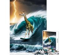 Puzzle per adulti 1000 pezzi Giraffa che fa surf in una tempesta Giocattoli fai da te Ottimo regalo per giochi Giochi rilassanti Interazione genitore-figlio Dimensioni 50x75cm