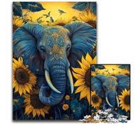 Puzzle per adulti 1000 pezzi Girasole Elefante Puzzle in legno Regalo per uomini e donne, quotidiano e occasioni speciali 50X75CM