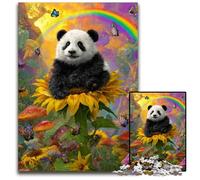 Puzzle per adulti 1000 pezzi Girasole Panda Puzzle in legno Gioco interattivo per famiglie, Rompicapo regalo, Giocattolo educativo 50X75CM