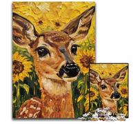 Puzzle per adulti 1000 pezzi Girasoli e cervi Puzzle in legno Sfida educativa, ideale come regalo per tutta la famiglia dai 14 anni in su, 50x75cm