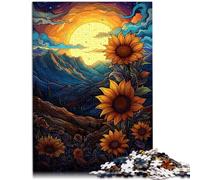 Puzzle per adulti, 1000 pezzi, girasoli tra montagne e luna, gioco di pensiero, regalo di compleanno per adolescenti dai 14 anni, 26 x 38 cm